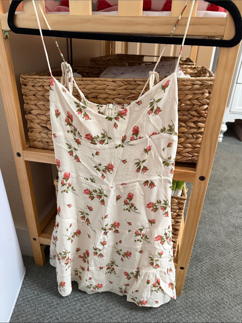 Reformation White Floral Mini Dress with Pink Roses